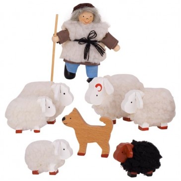 Ξύλινη Οικογένεια Πρόβατα με Βοσκό Goki SO201