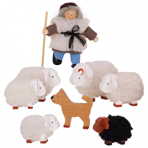 Ξύλινη Οικογένεια Πρόβατα με Βοσκό Goki SO201