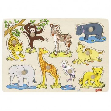 Ξύλινο Παζλ-Ενσφηνώματα Ζώα Αφρικής Μωρά Goki 57829